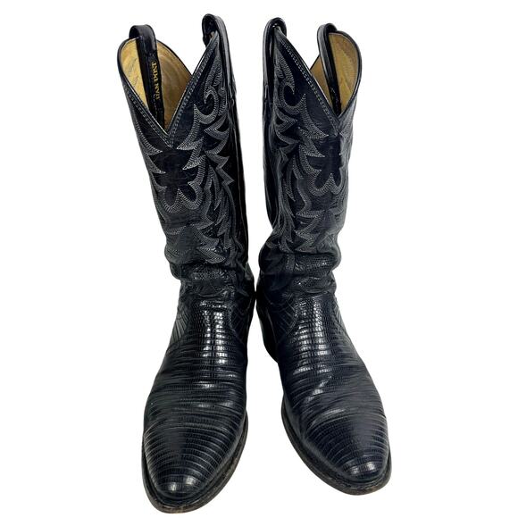 Dan Post 1992 Exotic Lizard Skin Black Boots Detail Stitching Size 9D USA-Nice - Picture 3 of 13